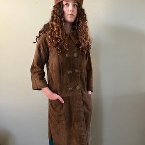 Bohemian Boho Light Tan Brown Leather Suede Coat with Fur Collar - Casual Corner